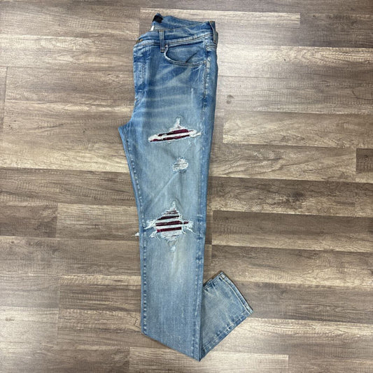 Amiri jean mx1 blue wash pink black patch
