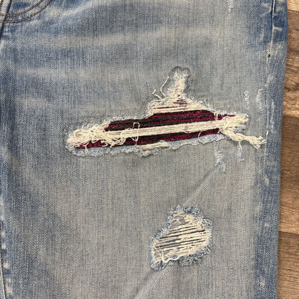 Amiri jean mx1 blue wash pink black patch