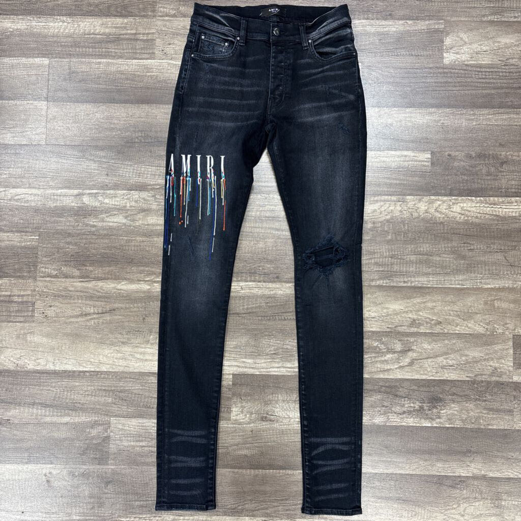 Amiri jean black paint drip