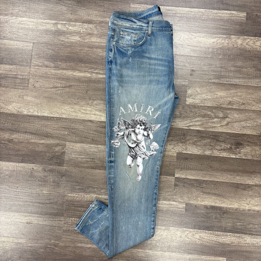 Amiri jean blue angel cherub print