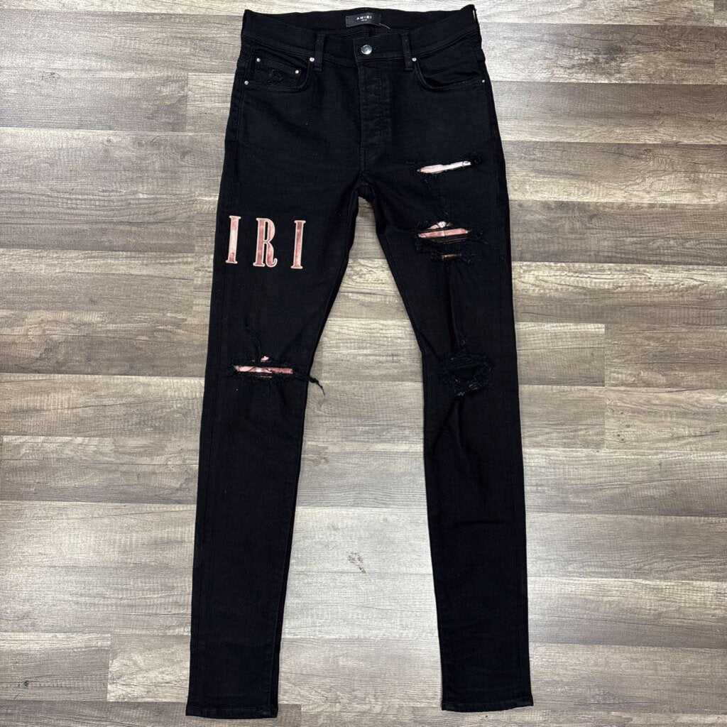 Amiri Jean black pink logo / patch