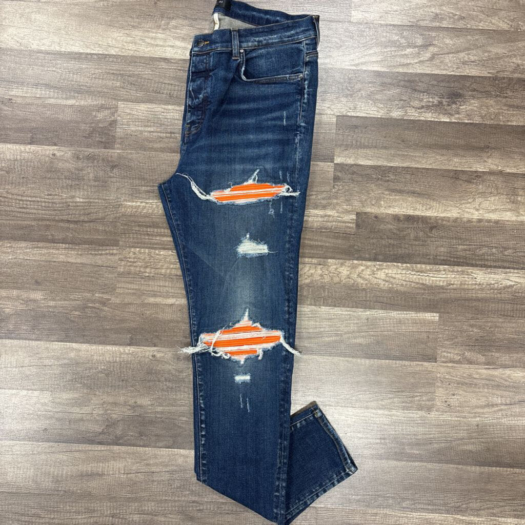 Amiri Jean mx1 blue wash orange patch