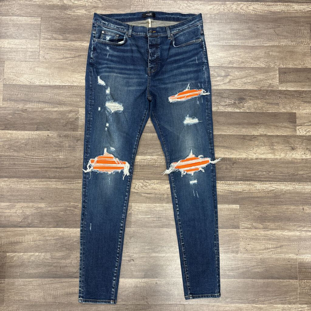Amiri Jean mx1 blue wash orange patch