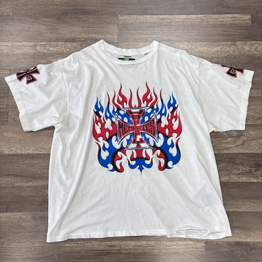 HMDD white red blue shirt