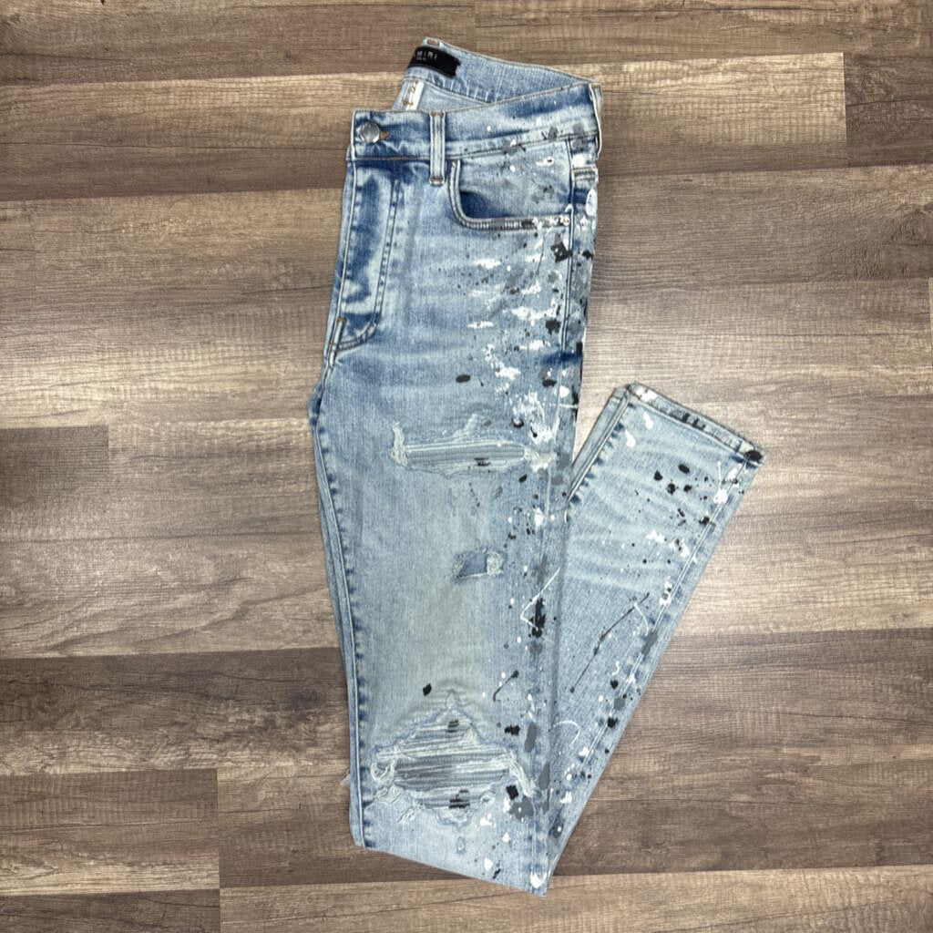 Amiri jean mx1 blue paint splatter