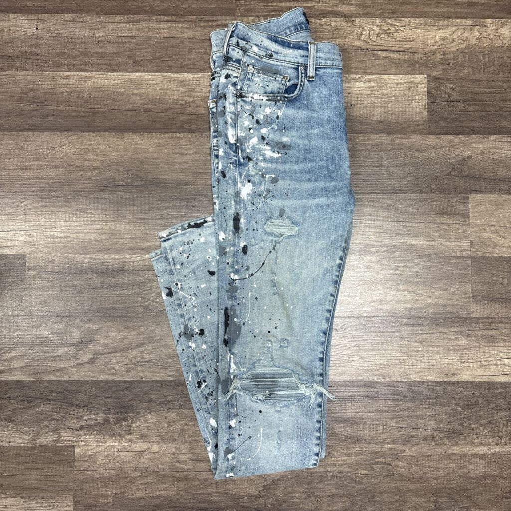 Amiri jean mx1 blue paint splatter
