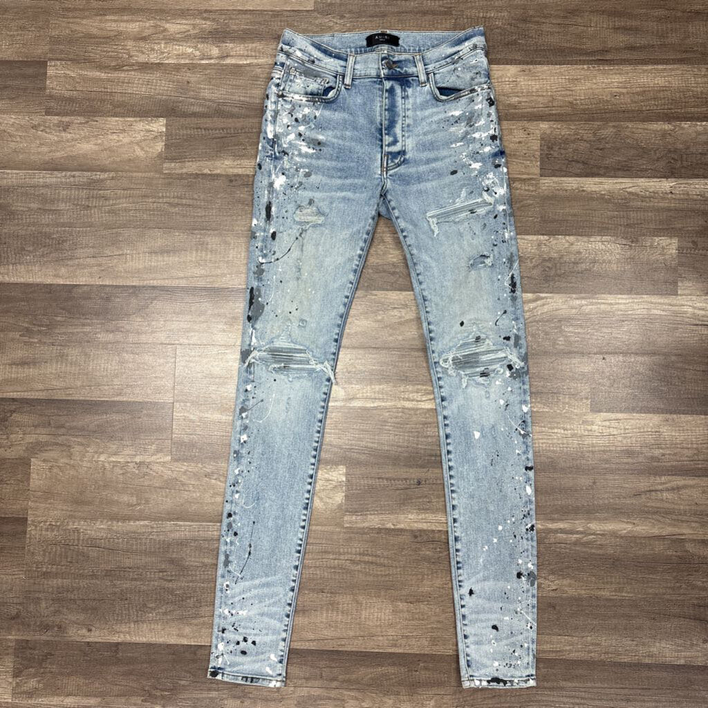 Amiri jean mx1 blue paint splatter