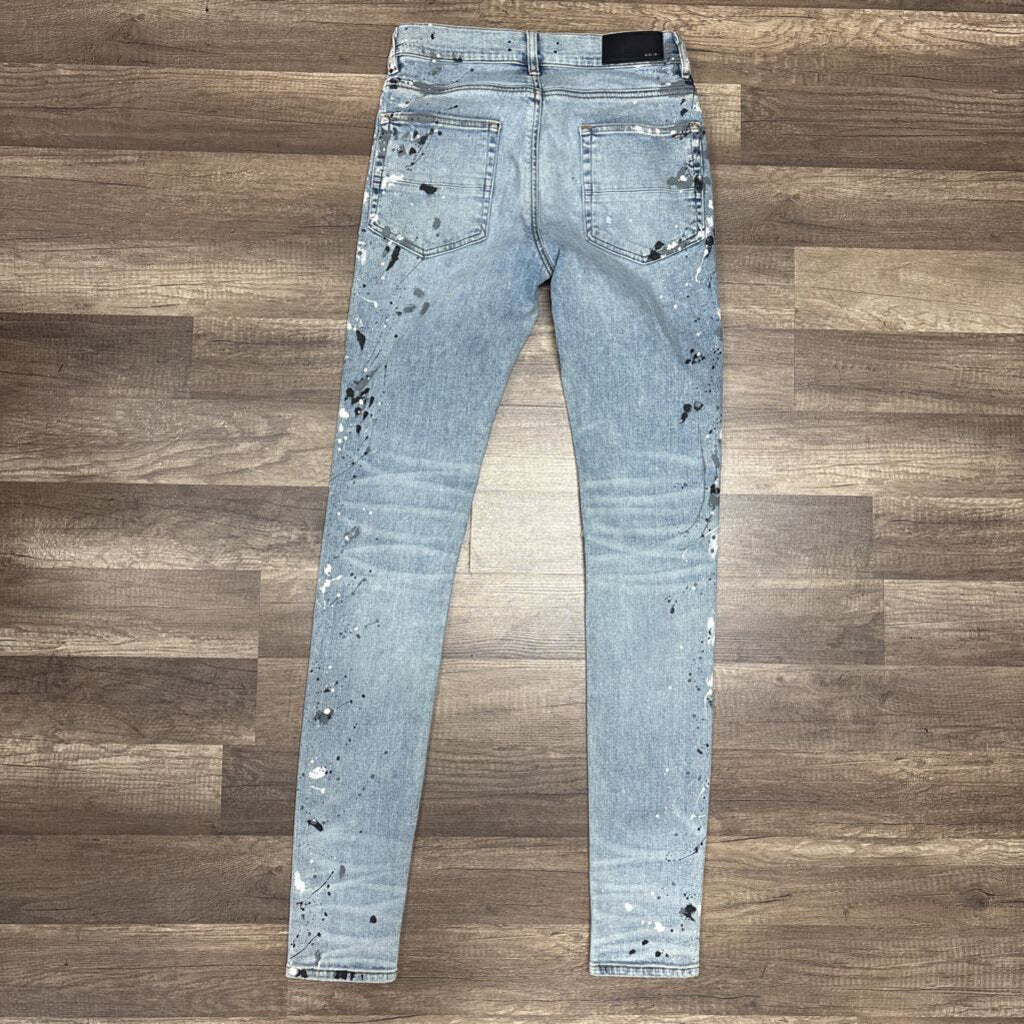 Amiri jean mx1 blue paint splatter