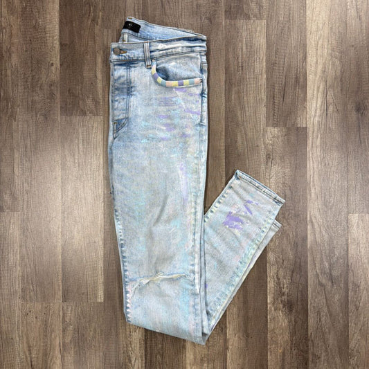 Amiri jeans paint splatter blue patch