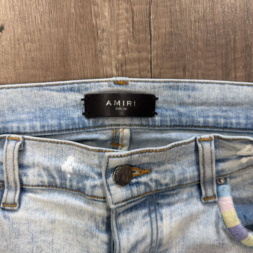 Amiri jeans paint splatter blue patch