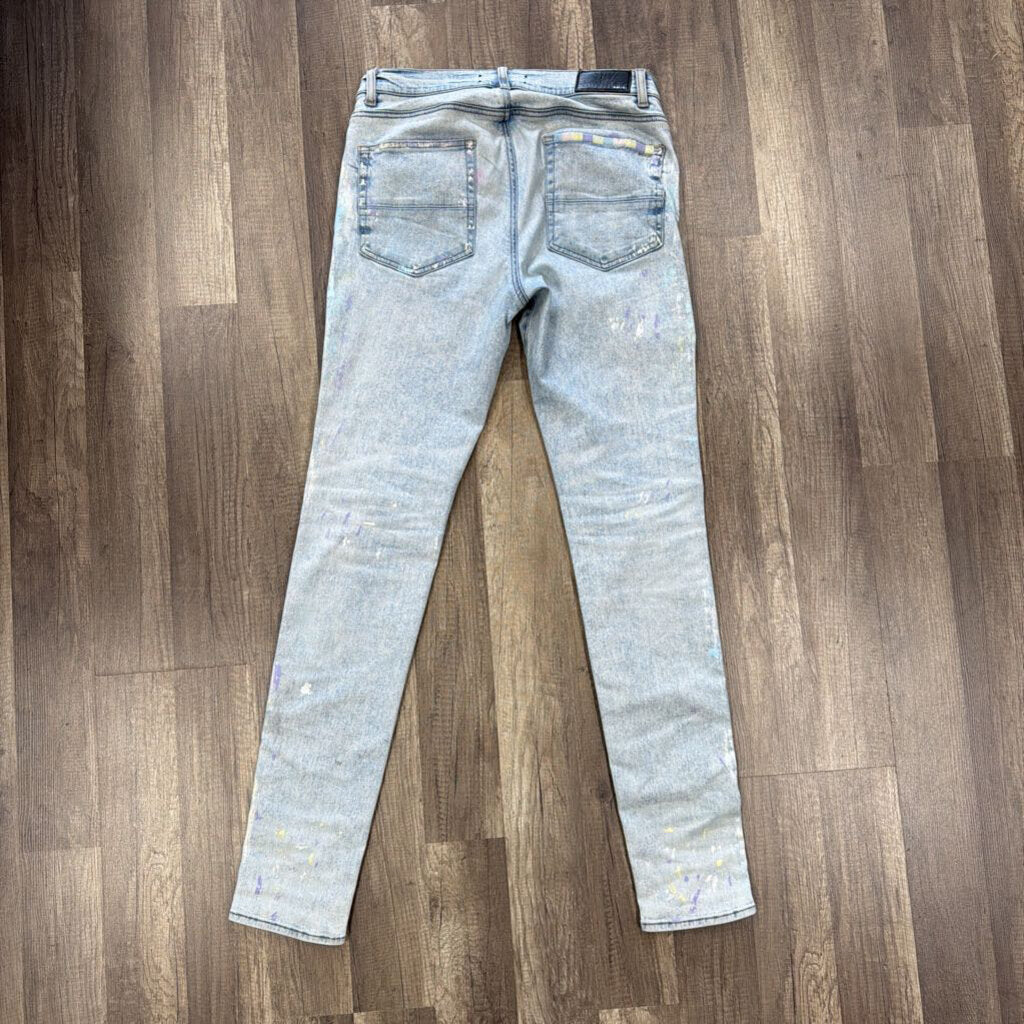 Amiri jeans paint splatter blue patch