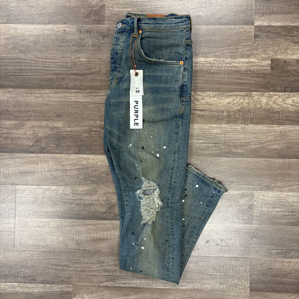 Purple Jean Sand Wash Paint Splatter
