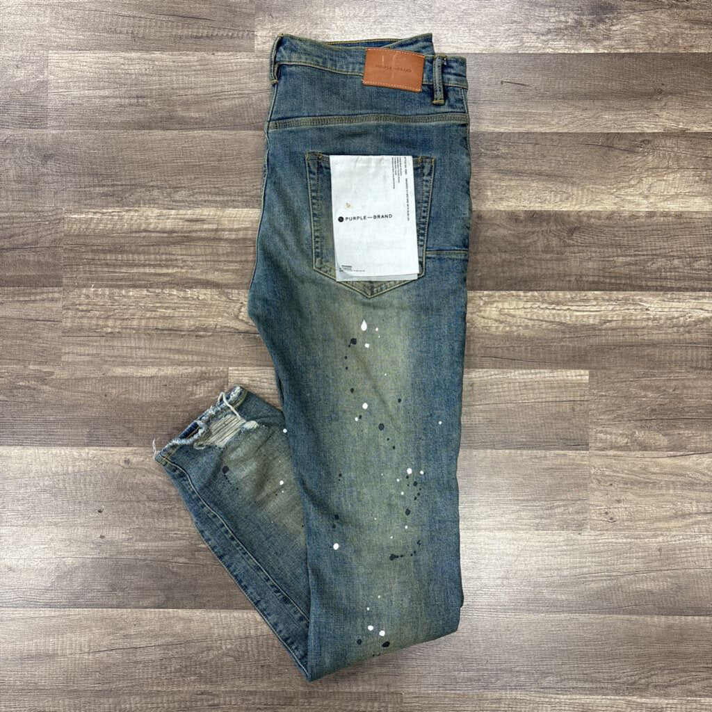 Purple Jean Sand Wash Paint Splatter