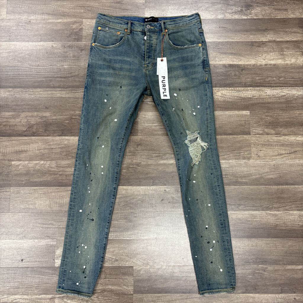 Purple Jean Sand Wash Paint Splatter