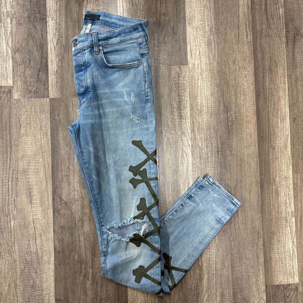 Amiri Jean Olive Bone Cross