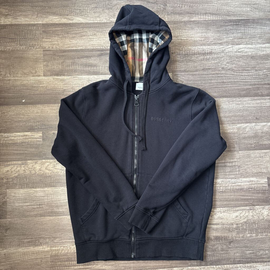 Burberry Checker Hood Zip Up Hoodie Black