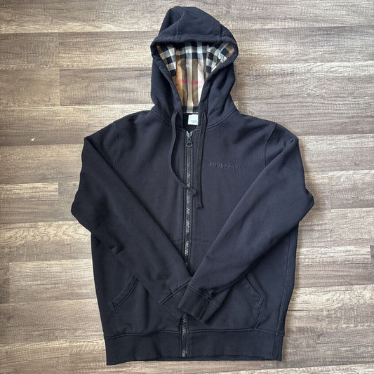 Burberry Checker Hood Zip Up Hoodie Black