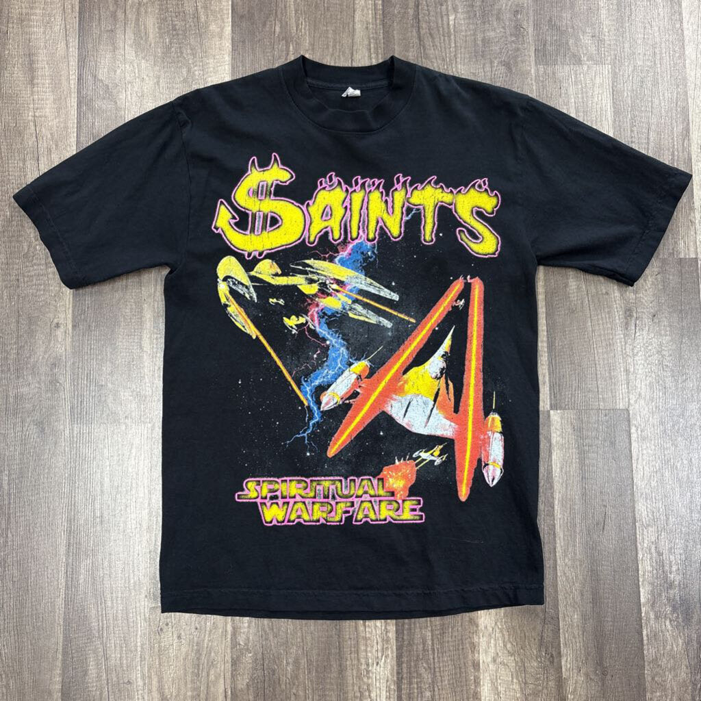 Saints spiritual warfare shirt black yellow
