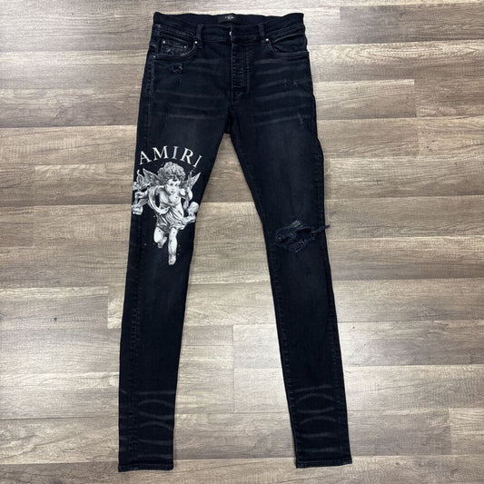 Amiri jeans black cherub patch