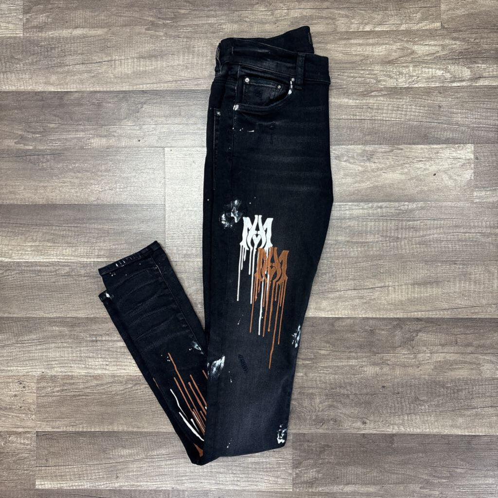 Amiri Jean Black MA Drip Logo Brown