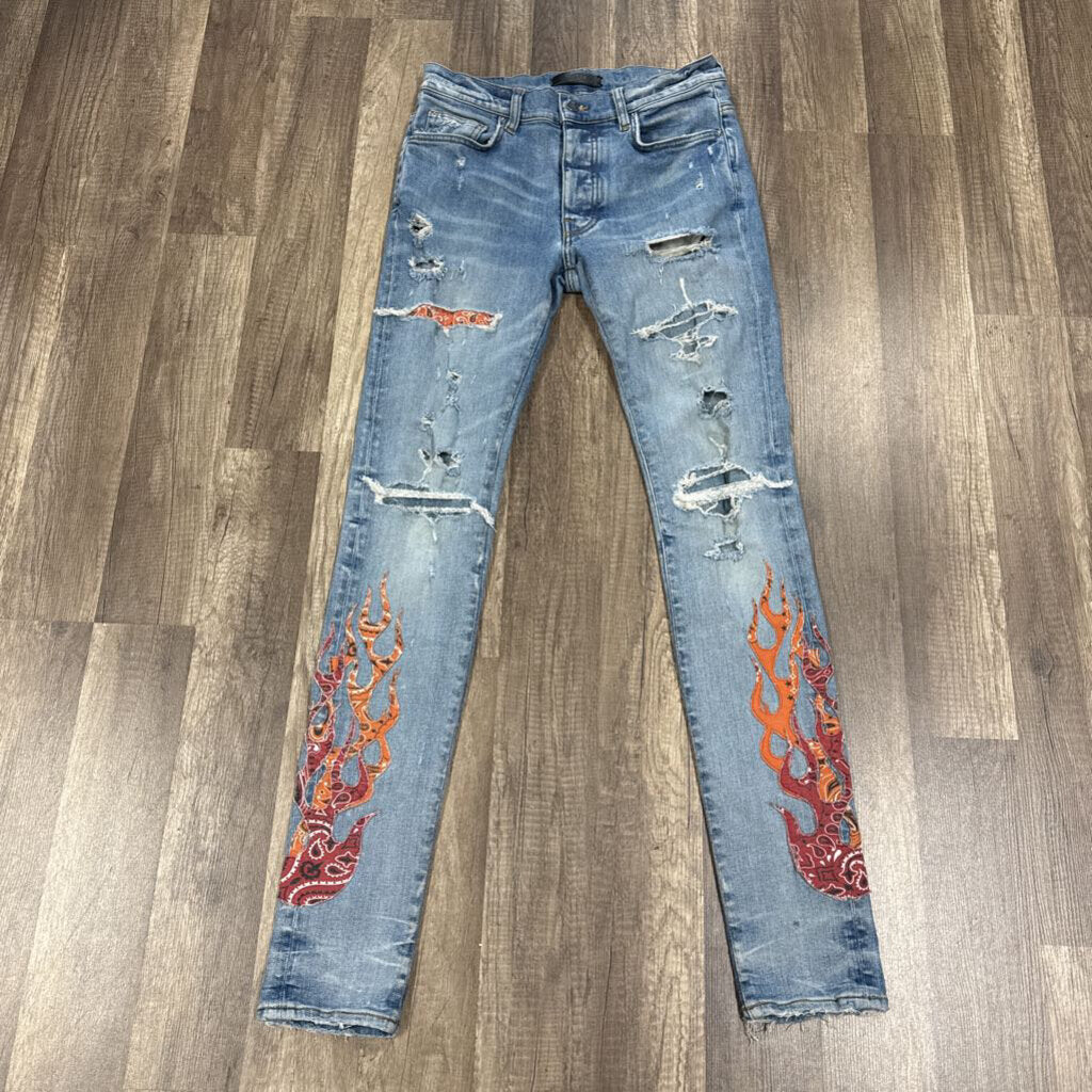 Amiri Flame Patch Jeans Blue