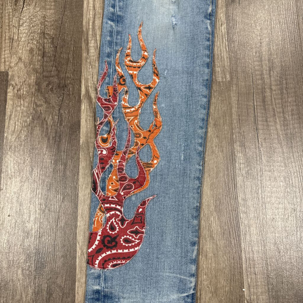 Amiri Flame Patch Jeans Blue