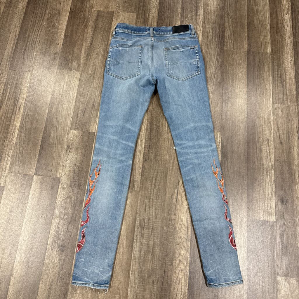 Amiri Flame Patch Jeans Blue