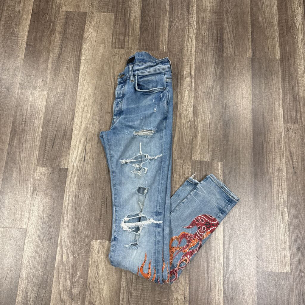 Amiri Flame Patch Jeans Blue
