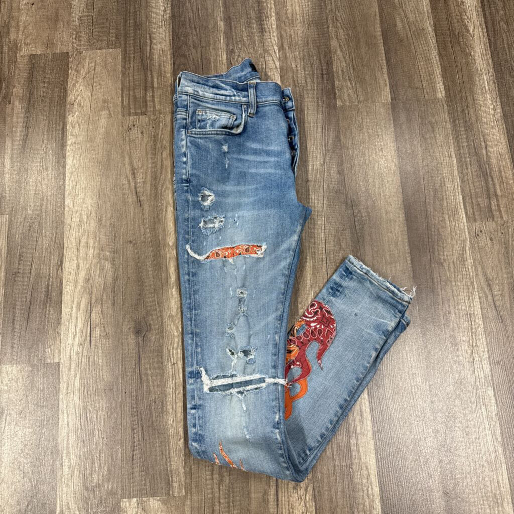 Amiri Flame Patch Jeans Blue