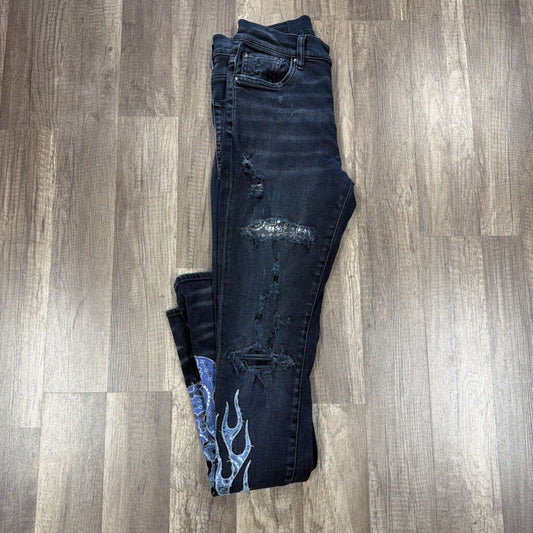 Amiri Blue Bandana Flame Jeans