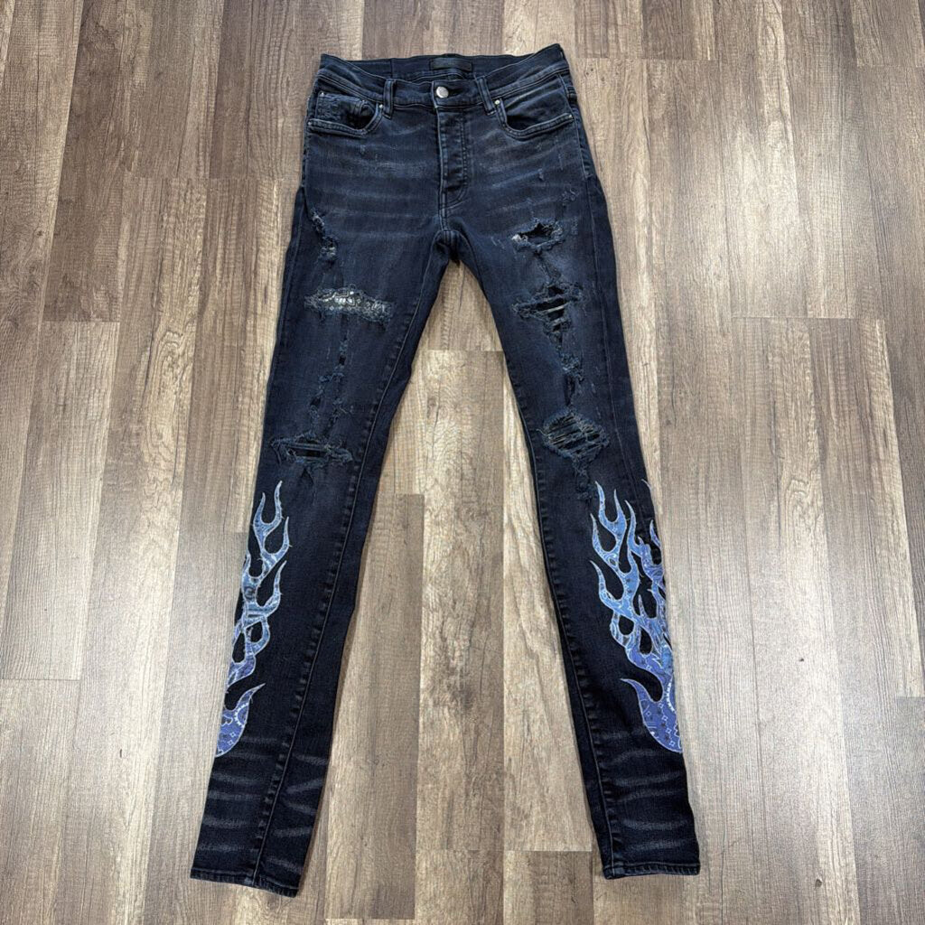 Amiri Blue Bandana Flame Jeans