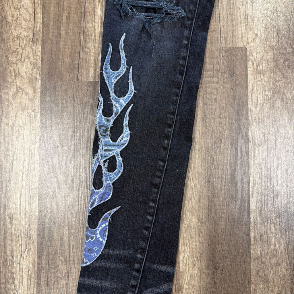 Amiri Blue Bandana Flame Jeans