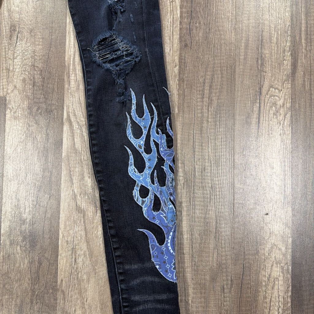 Amiri Blue Bandana Flame Jeans