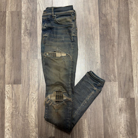 Amiri Jean Stone Wash Plaid Patch