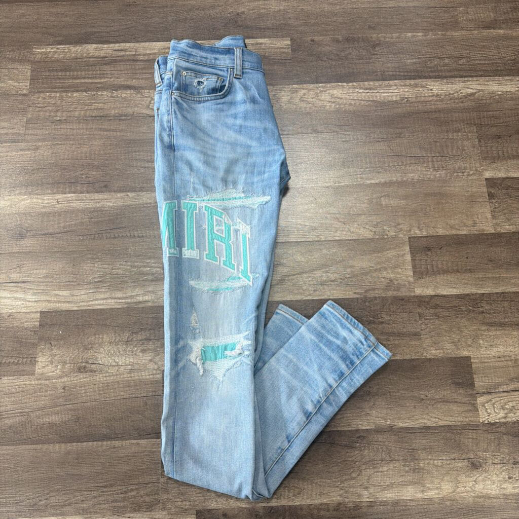 Amiri Jean Oblique Teal Letter