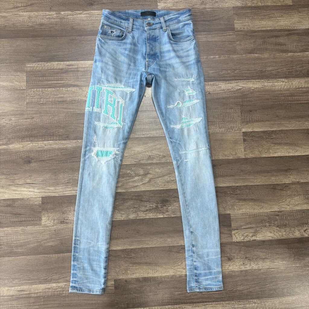Amiri Jean Oblique Teal Letter