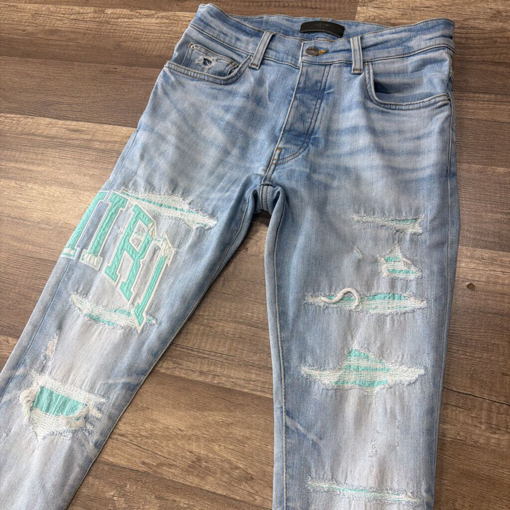 Amiri Jean Oblique Teal Letter