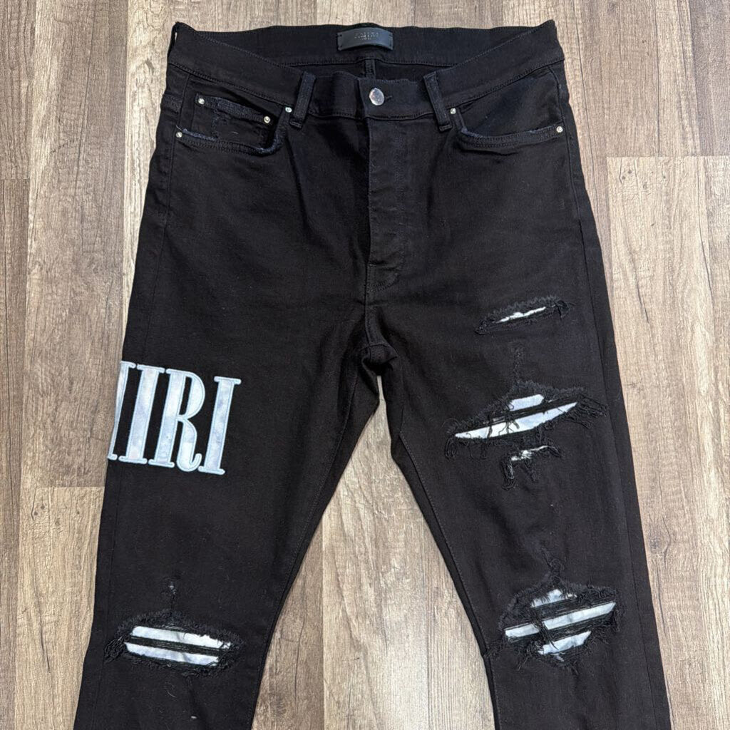 Amiri Jean Black Blue Tie Dye Core Logo