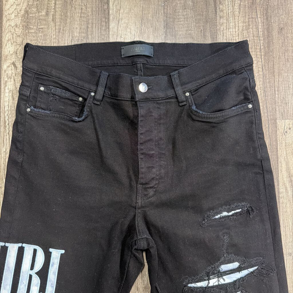 Amiri Jean Black Blue Tie Dye Core Logo