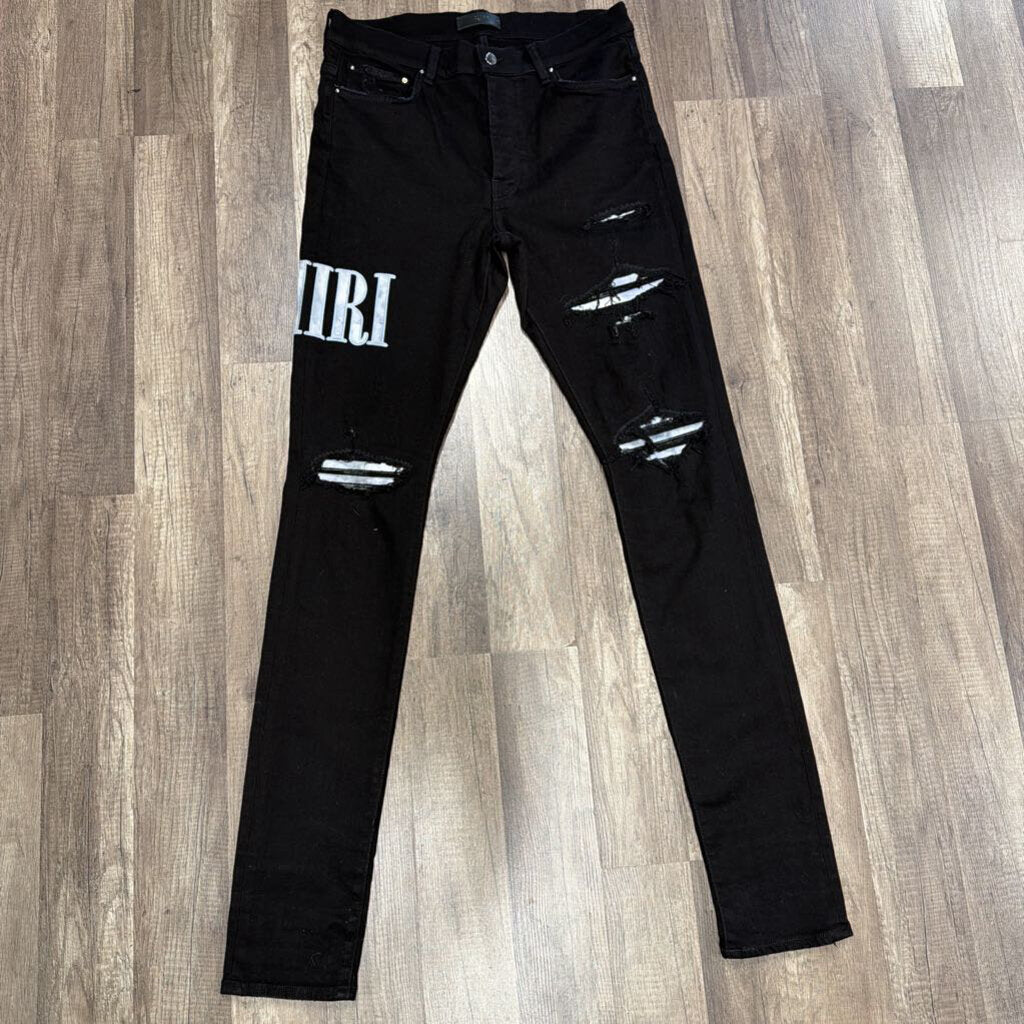 Amiri Jean Black Blue Tie Dye Core Logo