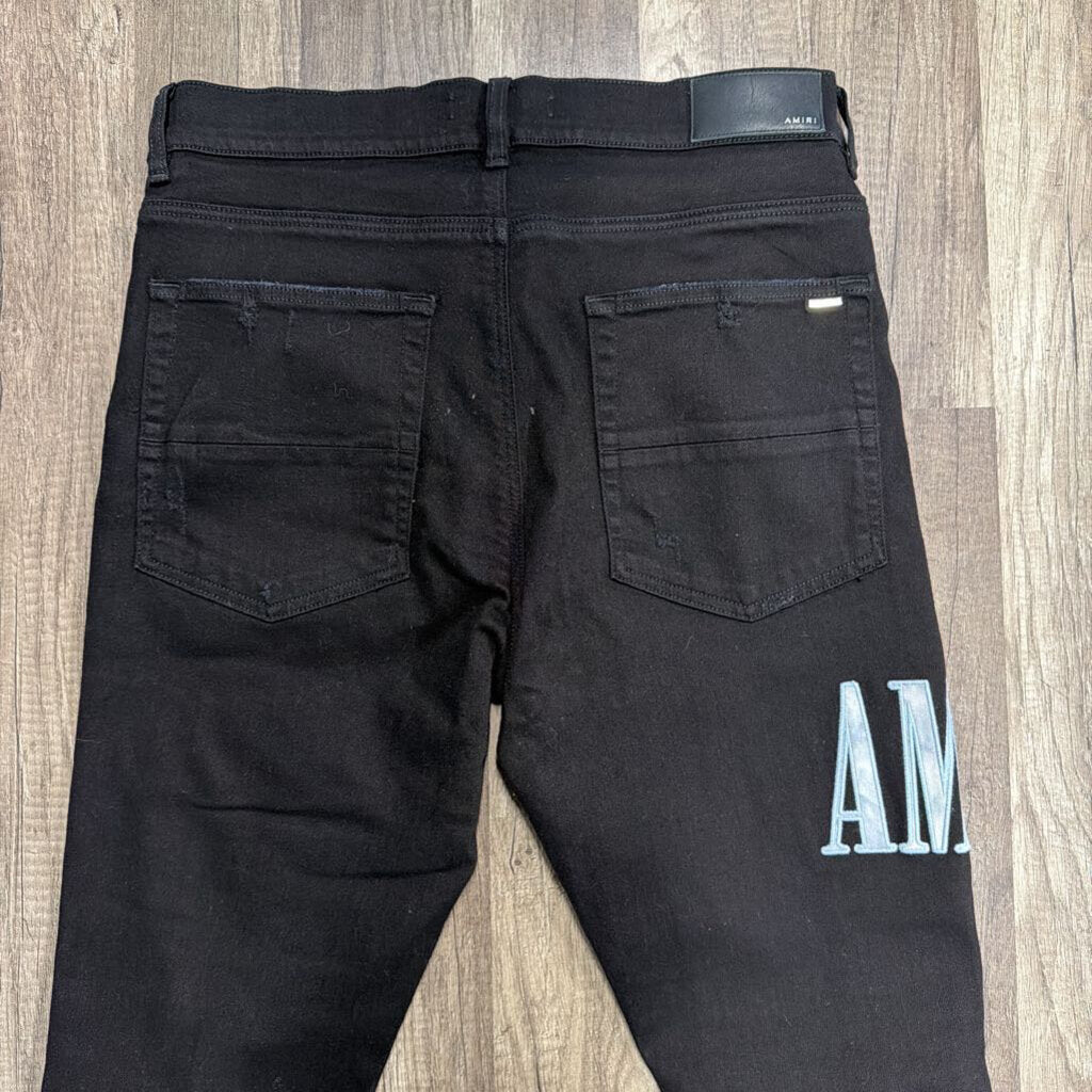 Amiri Jean Black Blue Tie Dye Core Logo