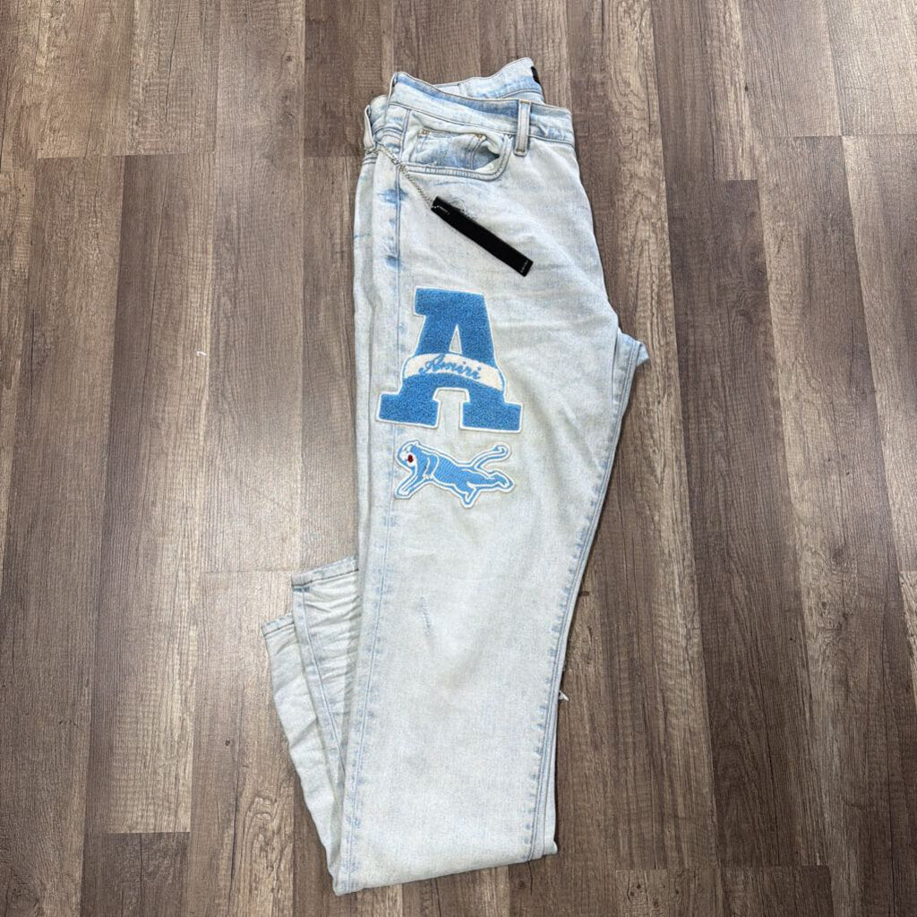 Amiri Jeans Varsity Patch Logo Blue