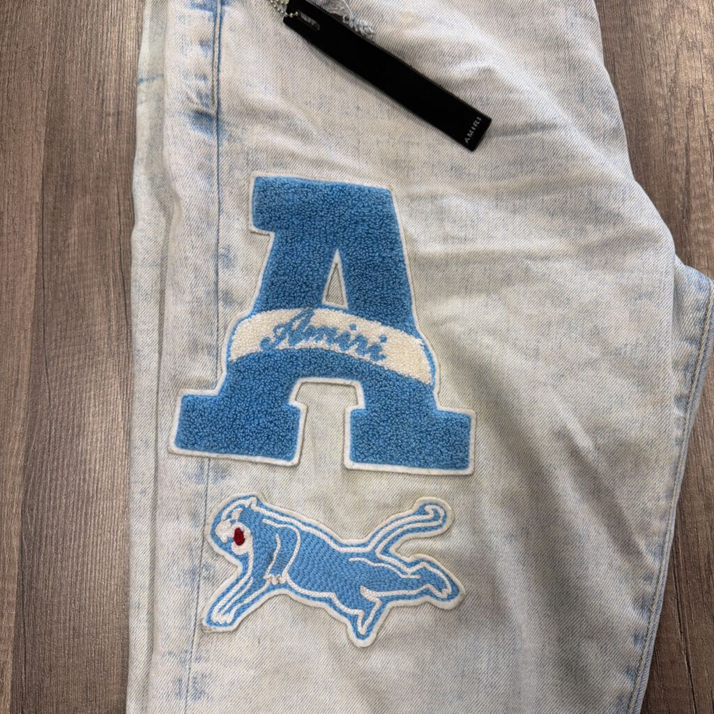 Amiri Jeans Varsity Patch Logo Blue