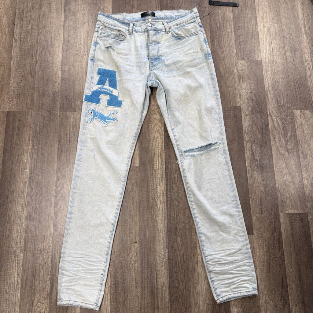 Amiri Jeans Varsity Patch Logo Blue