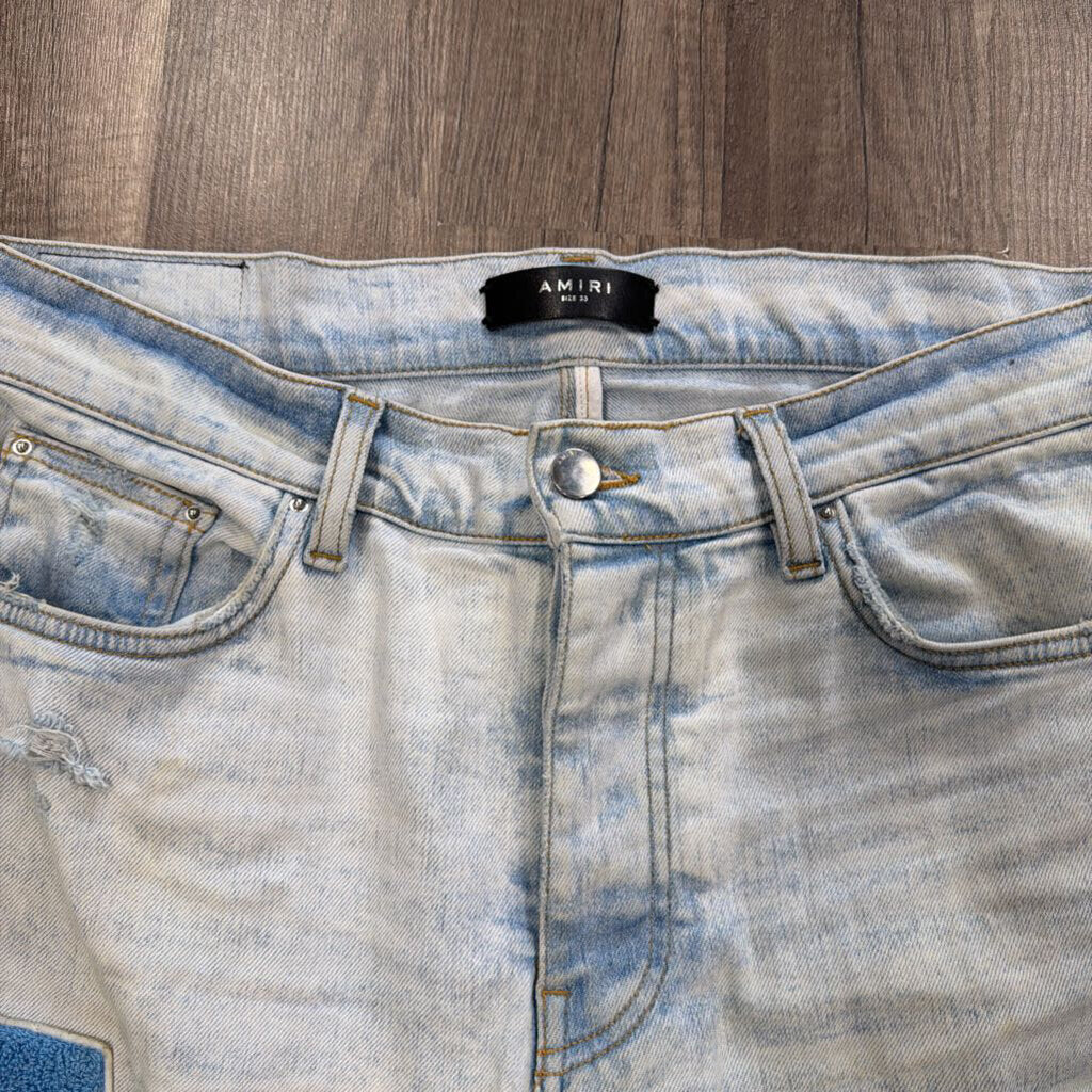 Amiri Jeans Varsity Patch Logo Blue