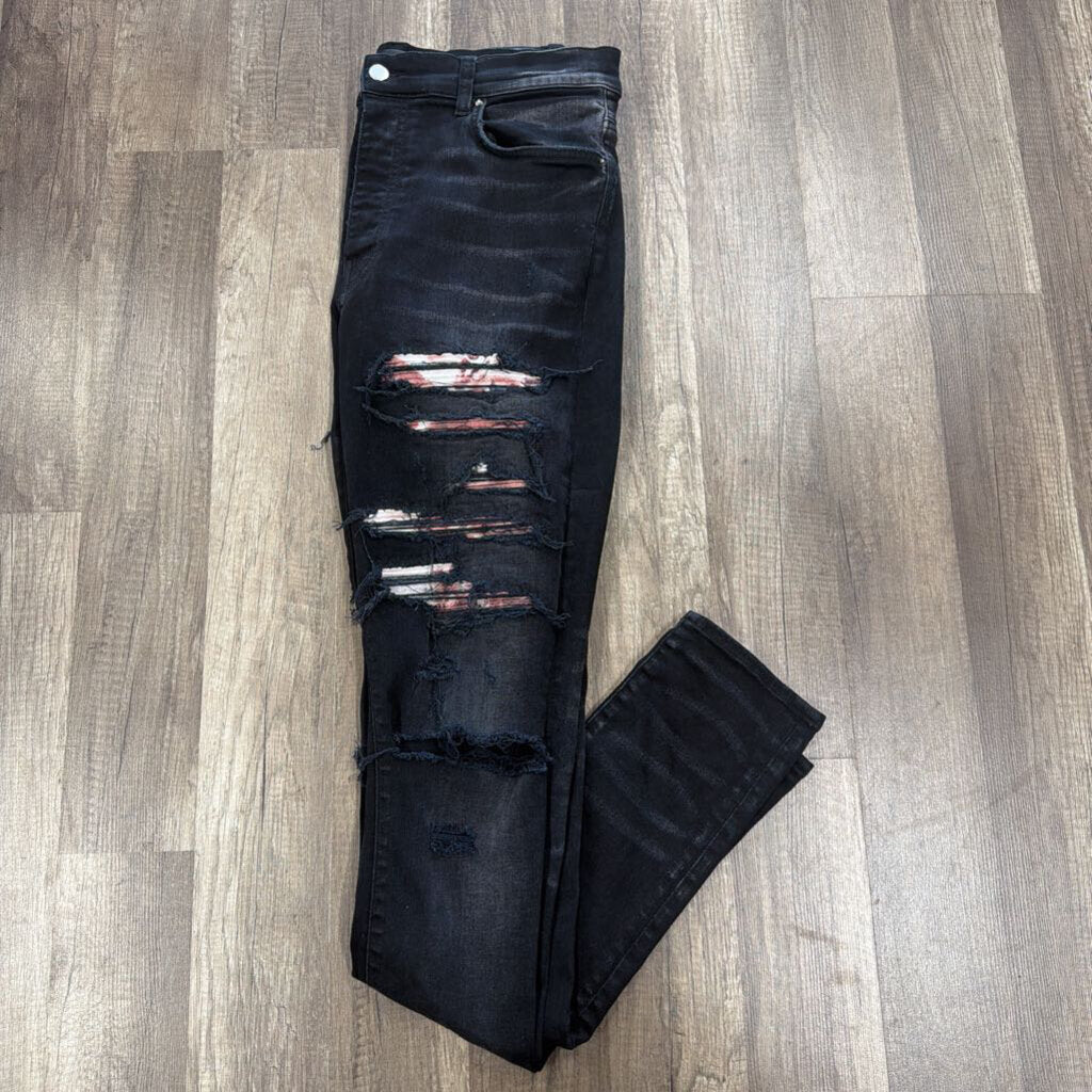 Amiri Jean Thrasher Black Red Tye Dye Patch