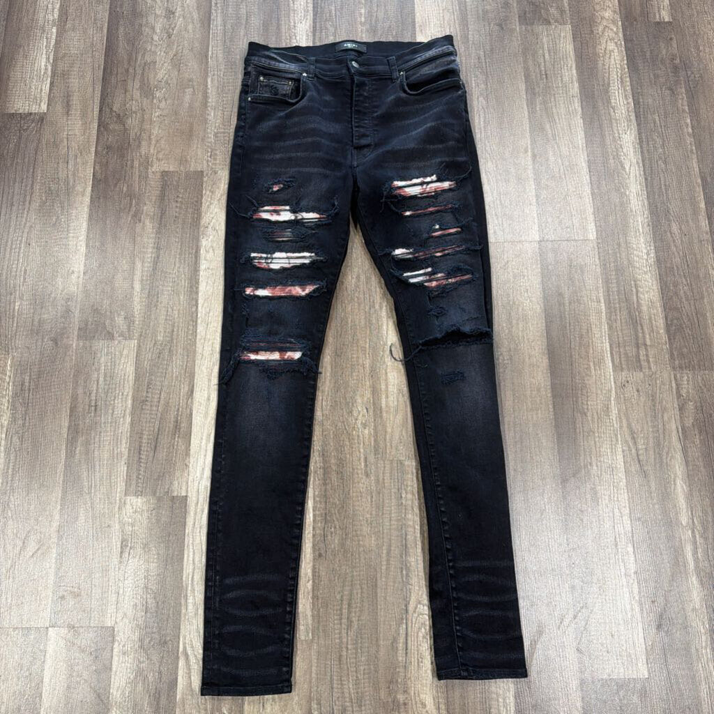 Amiri Jean Thrasher Black Red Tye Dye Patch
