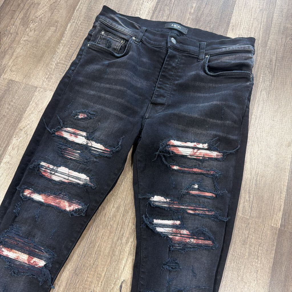 Amiri Jean Thrasher Black Red Tye Dye Patch