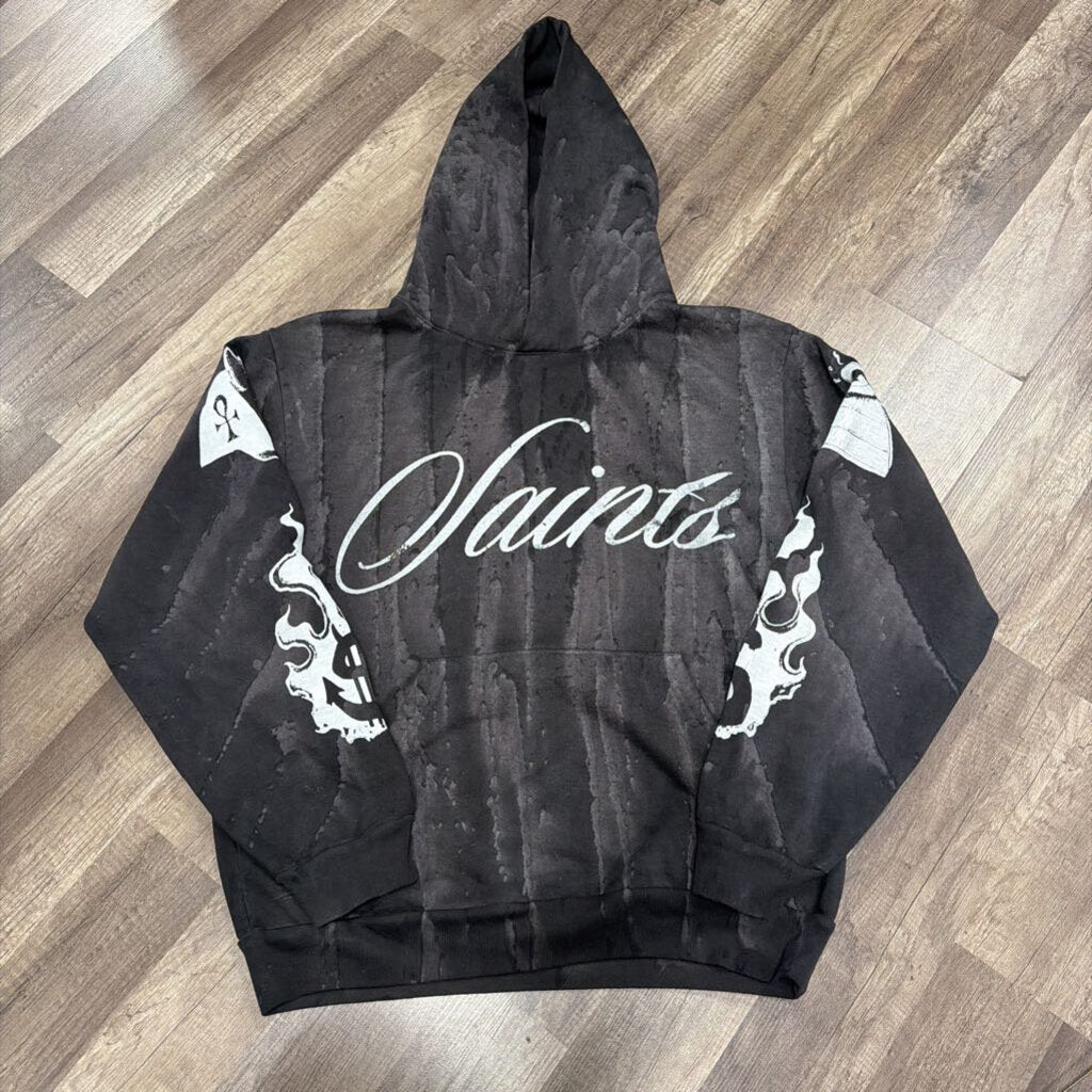 Saints logo script hoodie grey brown