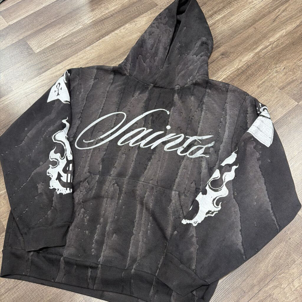 Saints logo script hoodie grey brown